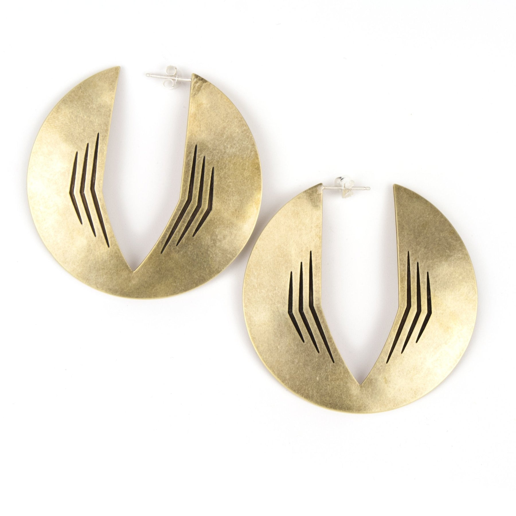 betsy & iya gold and darkened brass Cathedral Park Hoop earrings.