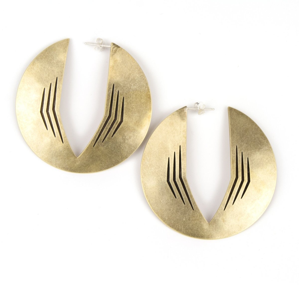 betsy & iya gold and darkened brass Cathedral Park Hoop earrings.