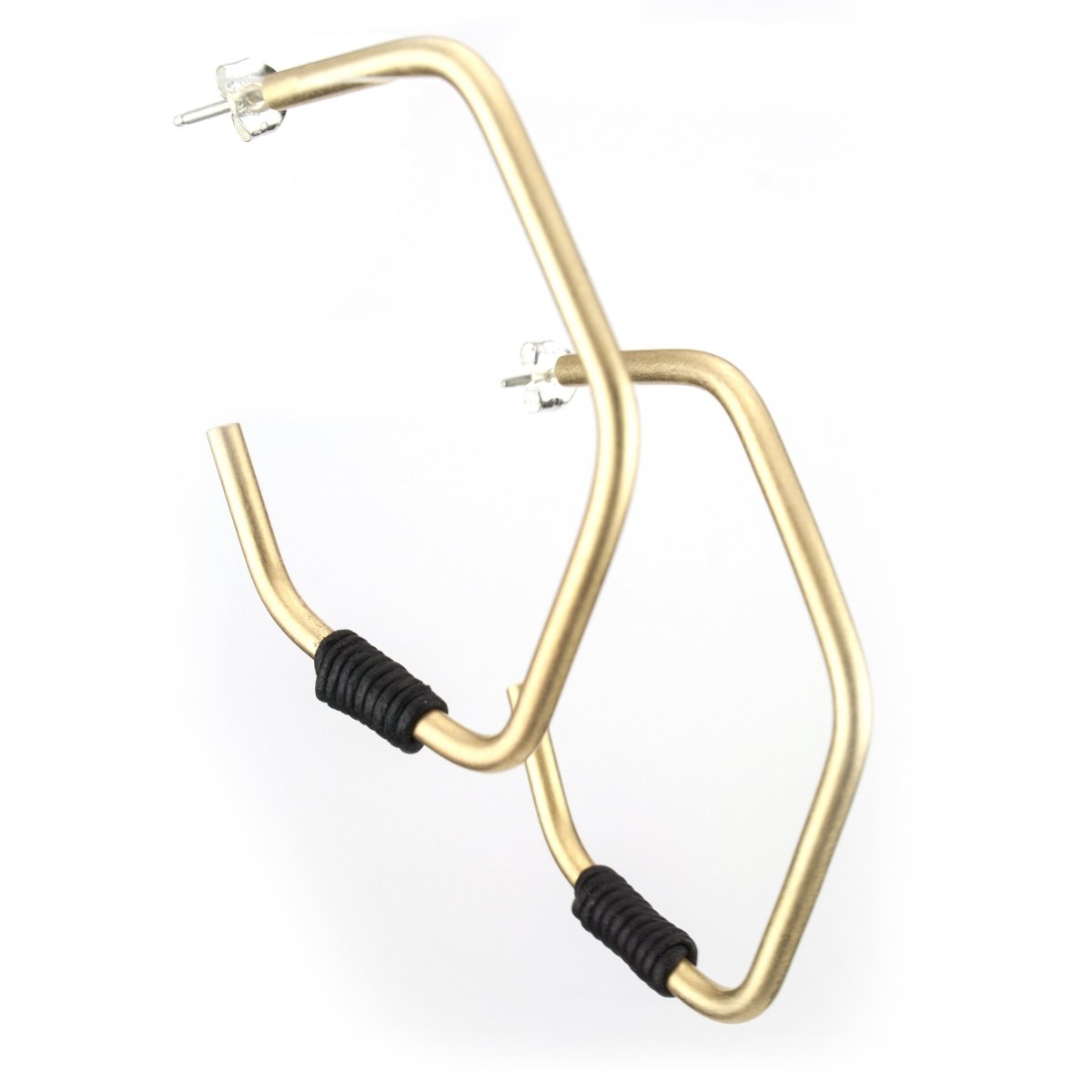 betsy & iya James John Hoop earrings with black leather.