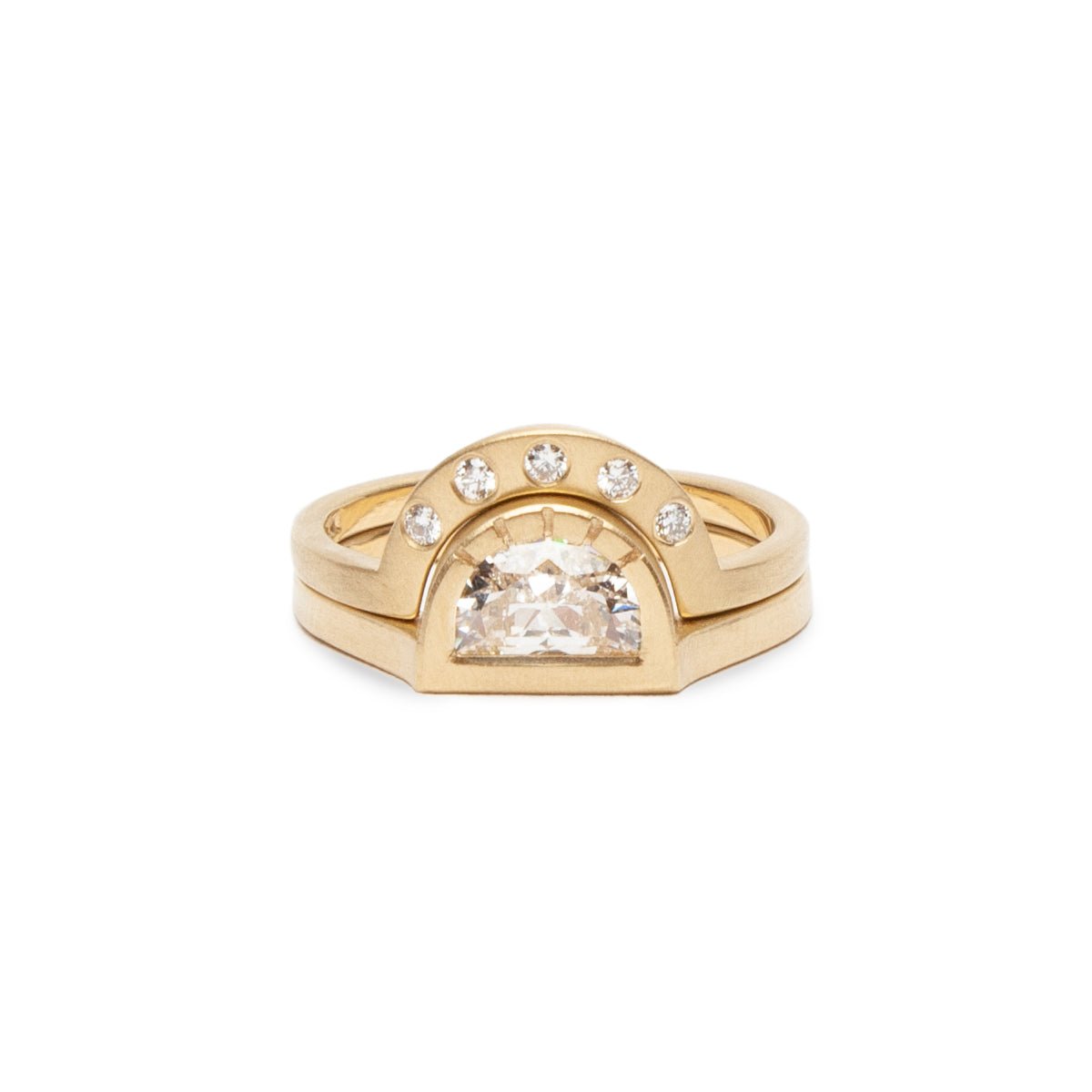 White Diamond Cor Ring stacked with the White Diamond Omnia Ring (Large). Cor ring sold seperately.