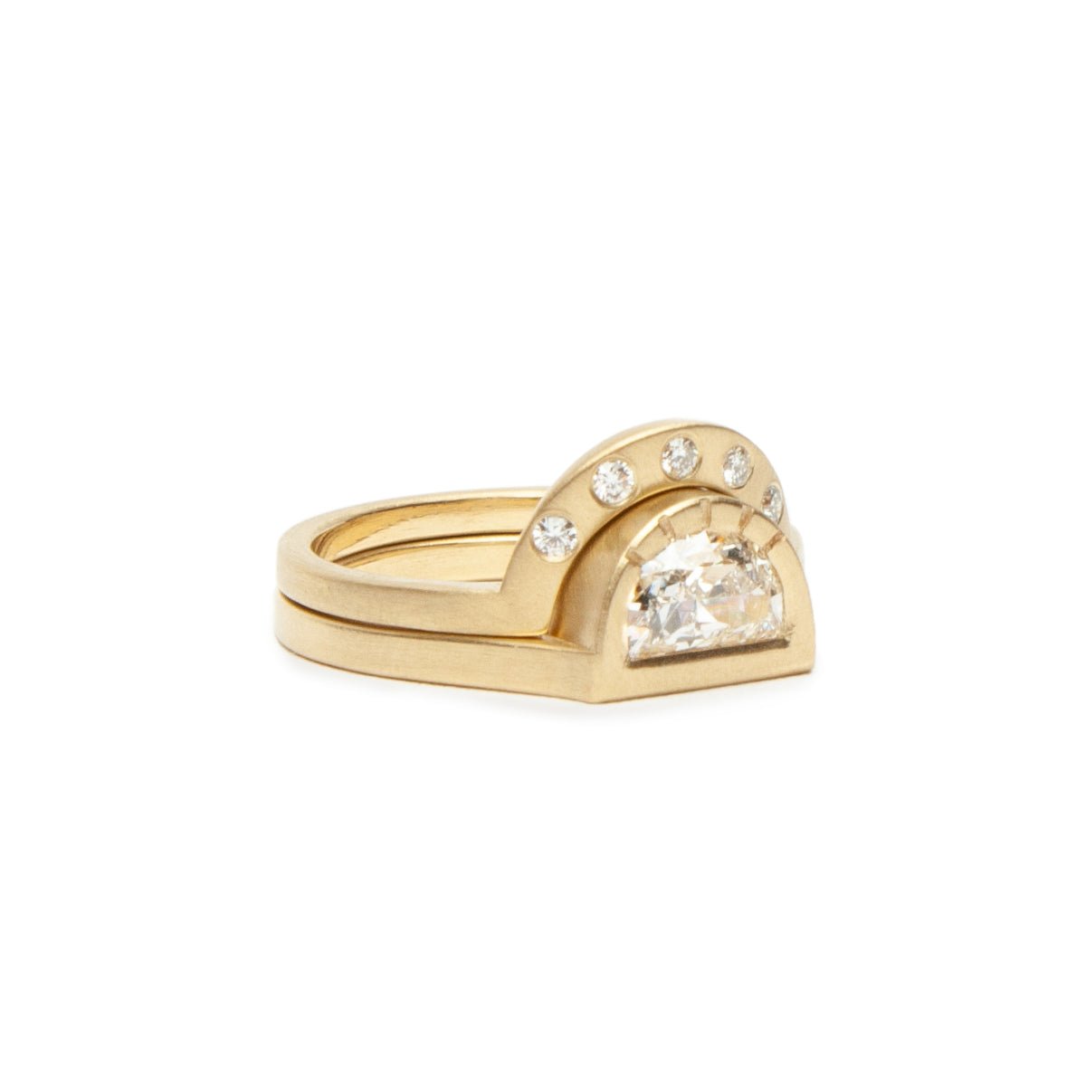 White Diamond Cor Ring stacked with the White Diamond Omnia Ring (Large). Cor ring sold separately.