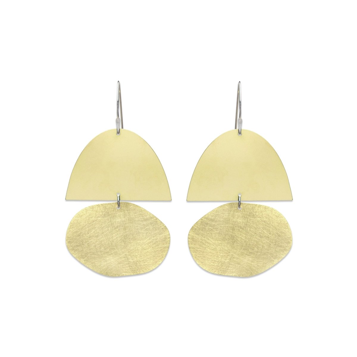 Mazi earrings in brush-finished and polished brass. Designed and handcrafted in Portland, Oregon.
