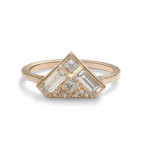 Triangular Aurore ring, set in 14K gold with lab-grown diamonds. Designed and handcrafted in Portland, Oregon.