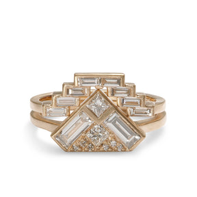 The Montis ring sits on top of the Aurore ring. Both made with recycled 14K gold and lab-grown diamonds.