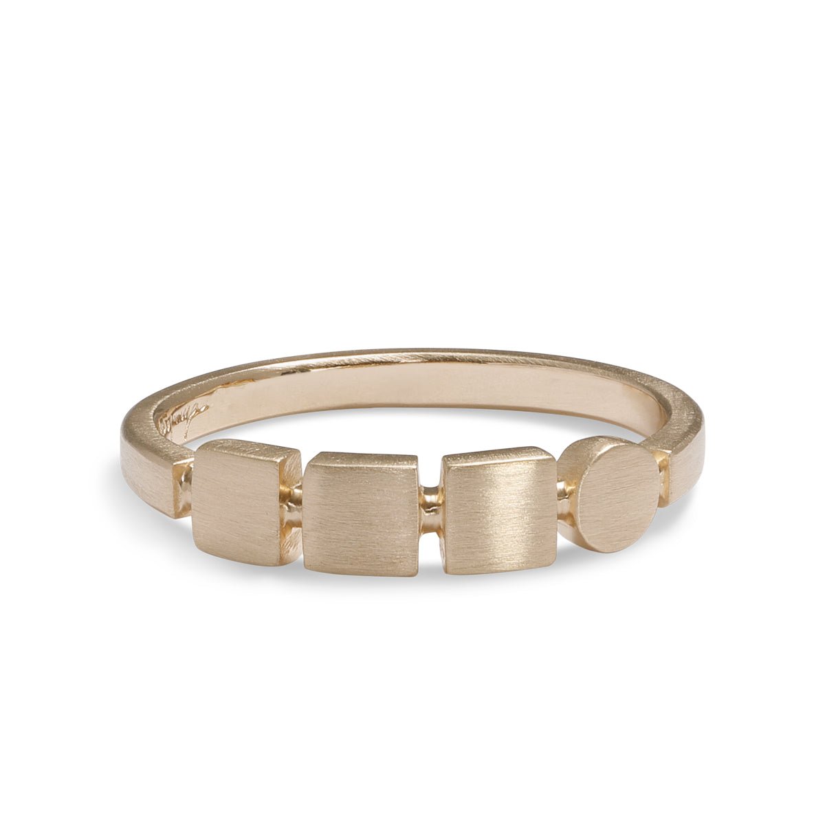 Square and circle motif Figura ring. Made with 14K recycled gold in Portland, Oregon.