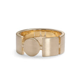 Square and circle motif Forma band. Made with 14K recycled gold in Portland, Oregon.