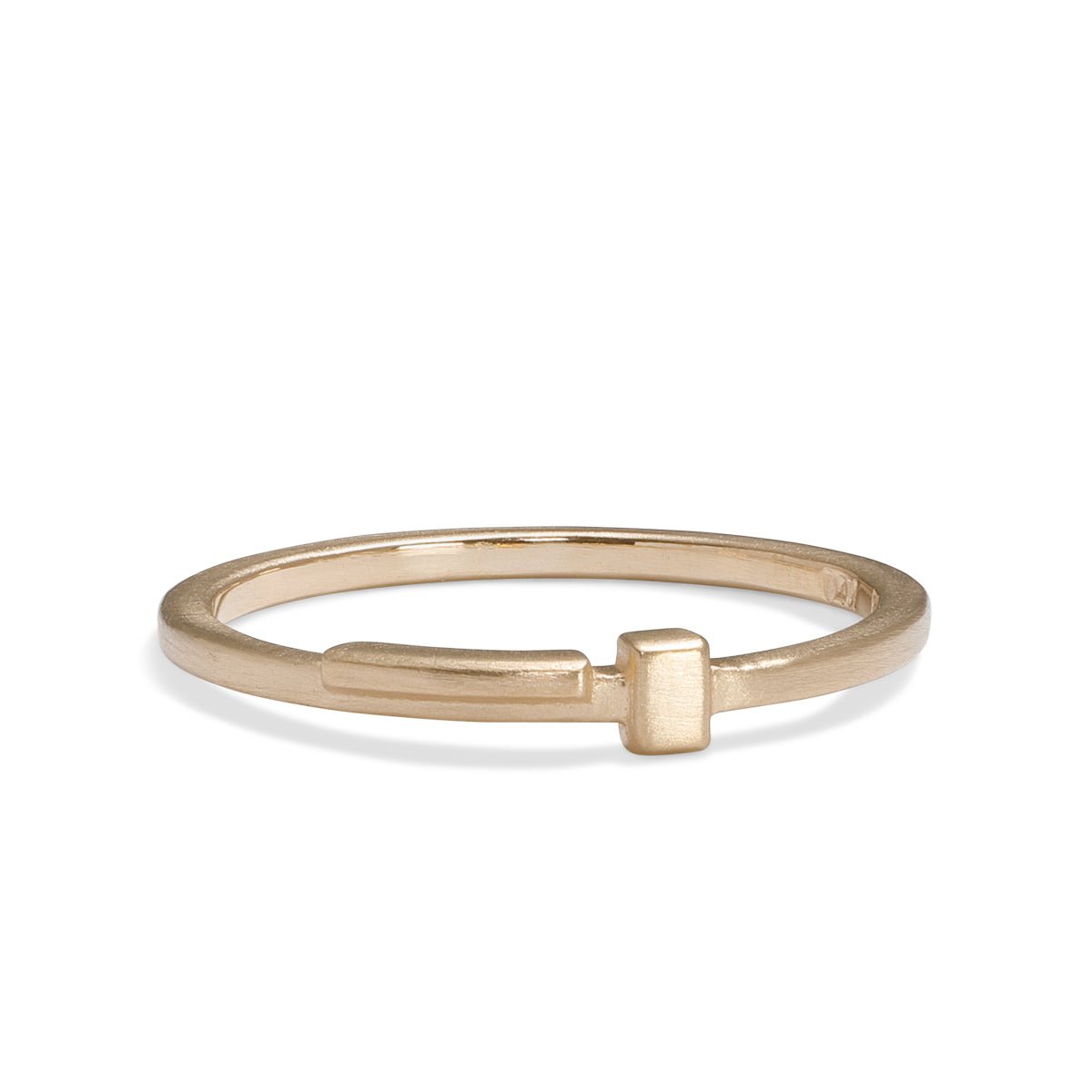 Linea ring, designed and made in our Portland studio. Geometric and linear motif in 14K recycled gold.