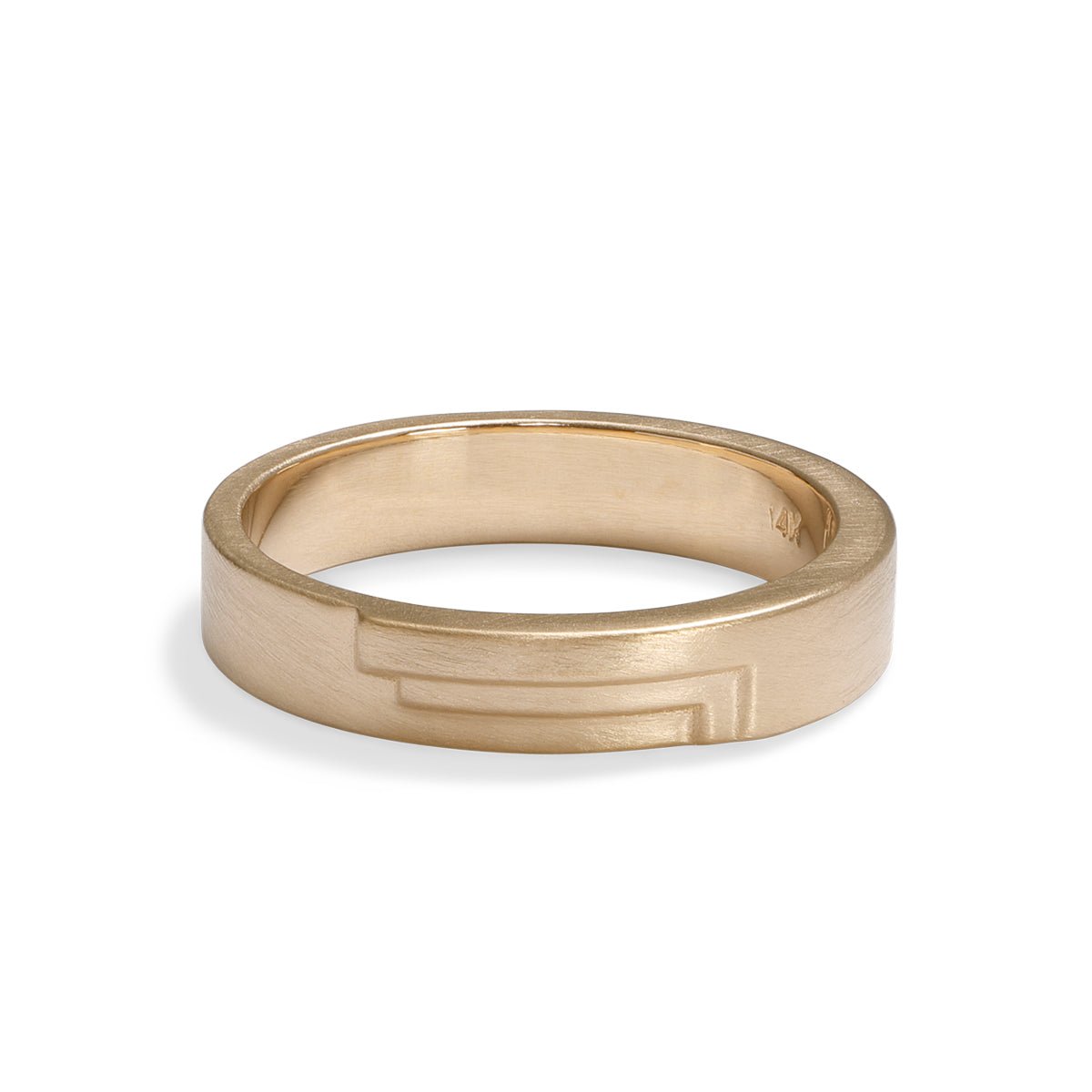 Wide band Vitae ring. Features modern geometric stepped design in recycled 14K gold. Designed and crafted in Portland, Oregon.