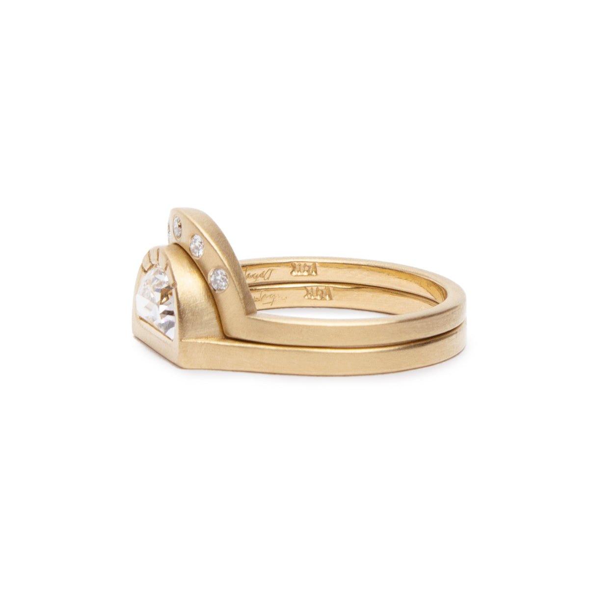 White Diamond Cor Ring stacked with the White Diamond Omnia Ring (Large). Omnia ring sold separately.