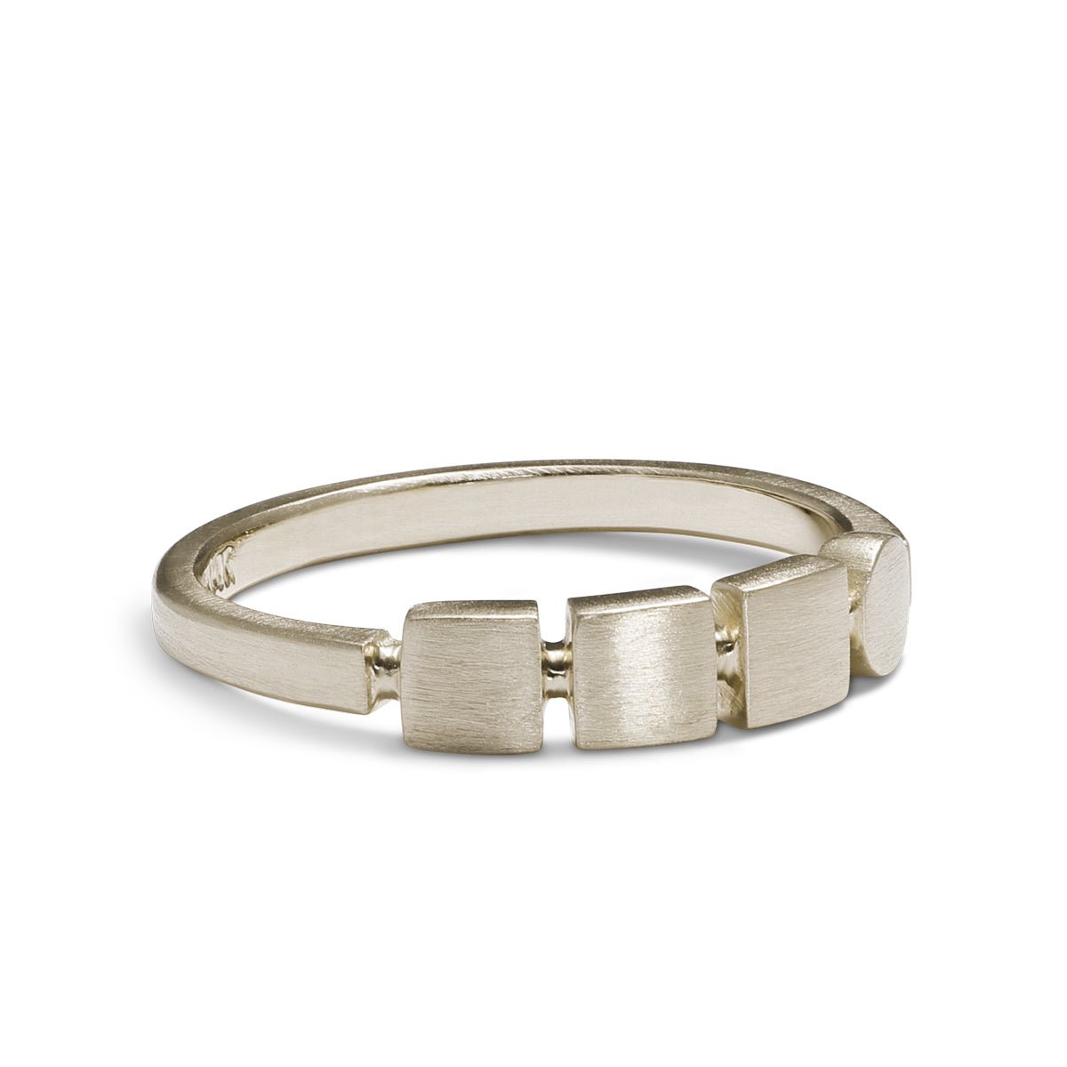 Square and circle motif Figura ring. Made with 14K recycled white gold in Portland, Oregon.