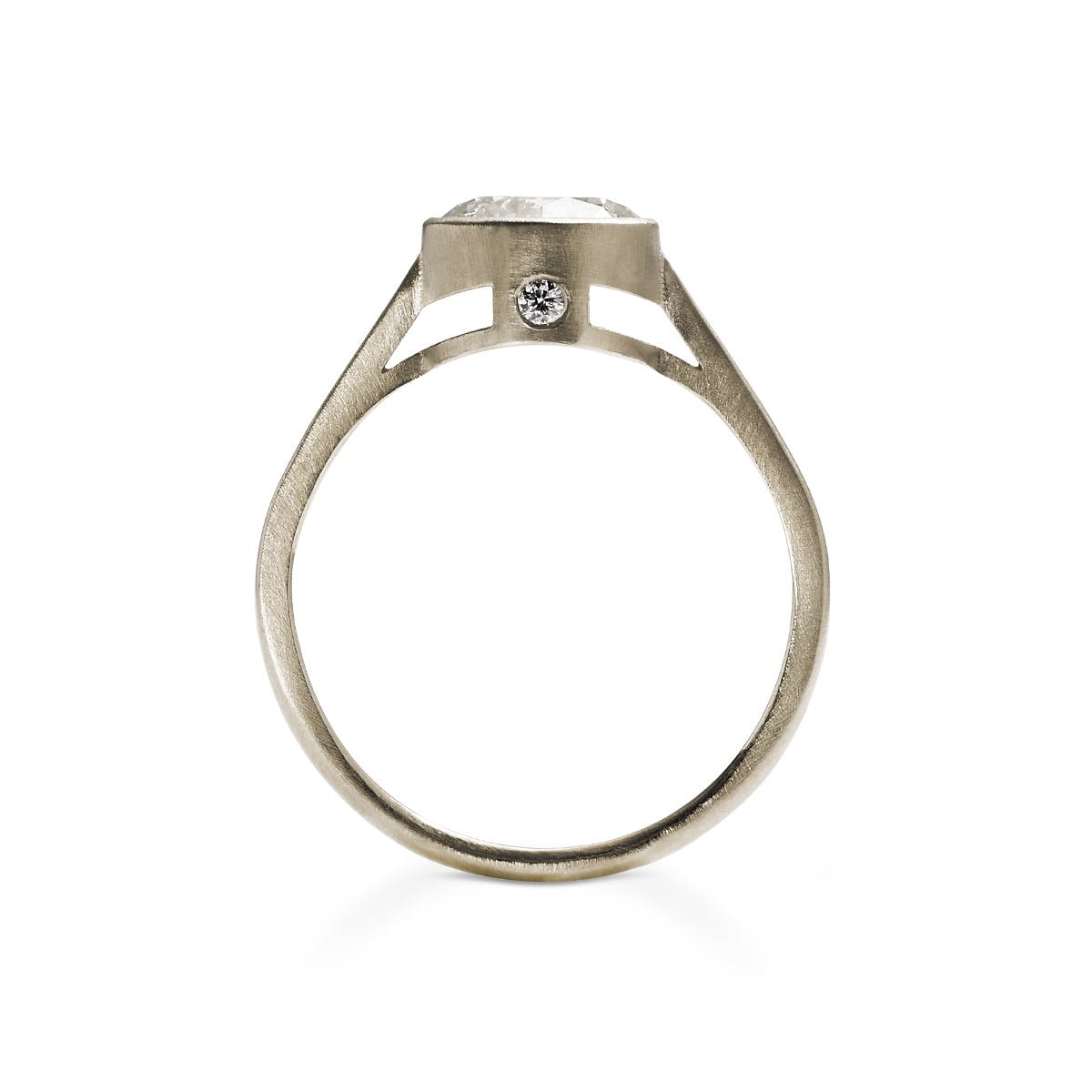 1.4 carat Sano ring, with 3 brilliant cut lab-grown diamonds set in a recycled 14K white gold band. Designed and handcrafted in Portland, Oregon.