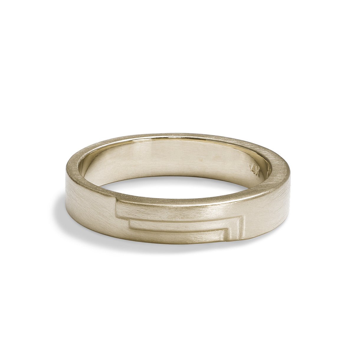 Wide band Vitae ring. Features modern geometric stepped design in recycled 14K white gold. Designed and crafted in Portland, Oregon.