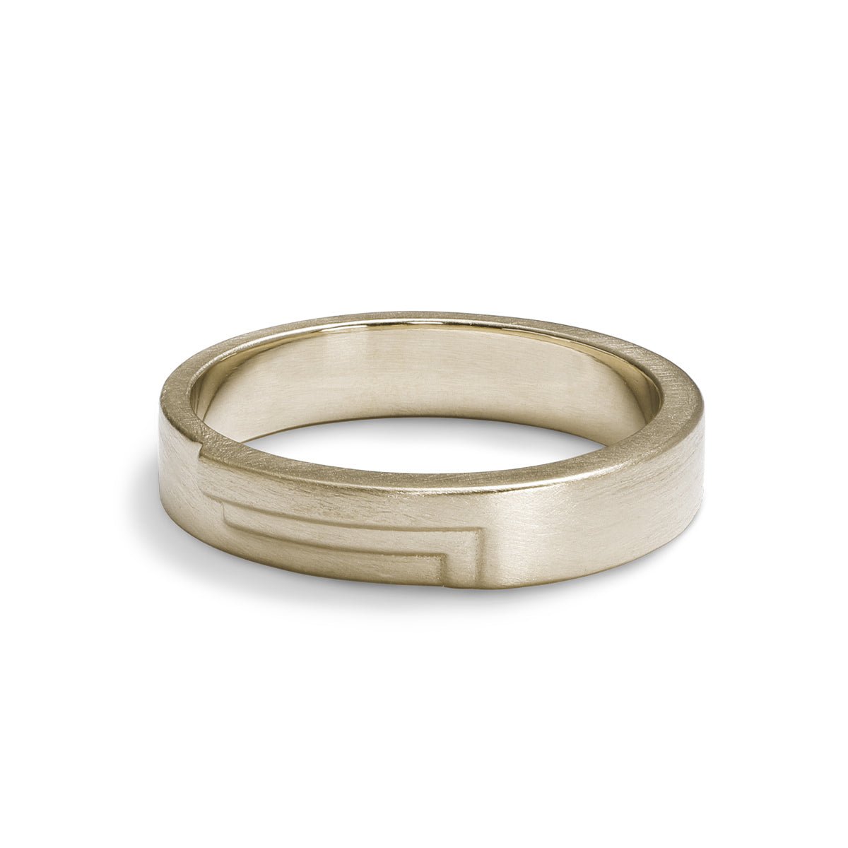 Wide band Vitae ring. Features modern geometric stepped design in recycled 14K white gold. Designed and crafted in Portland, Oregon.