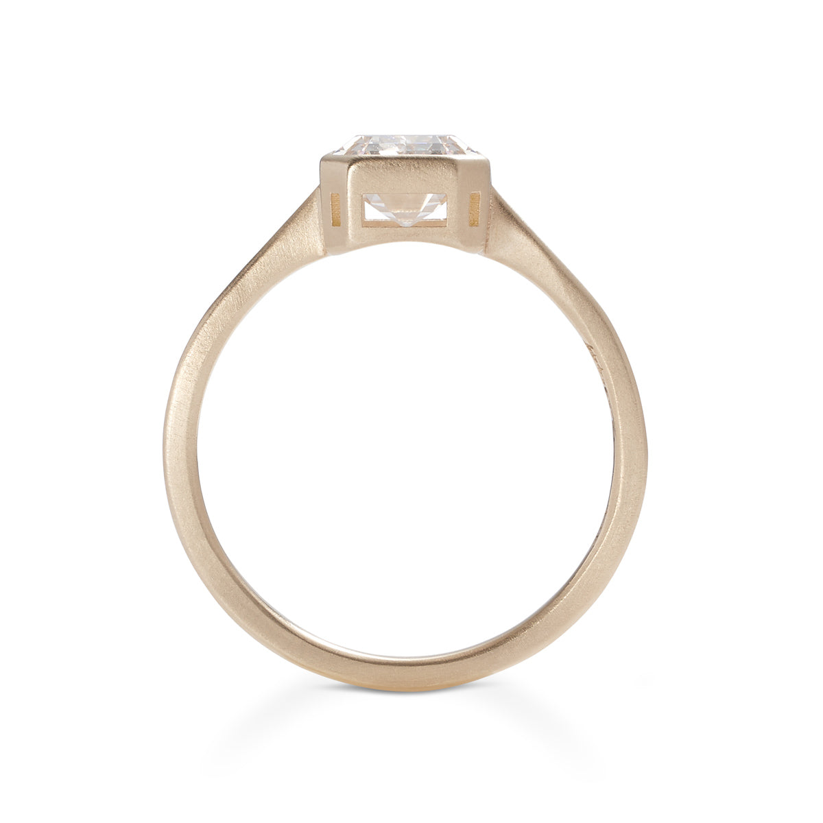 Emerald cut lab-grown diamond Honos ring (1.75 carat). Set in 14K recycled gold and made in Portland, Oregon.