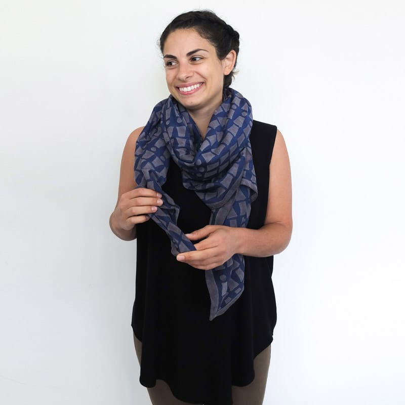 Bloom & Give Bari Navy Silk Cotton Scarf