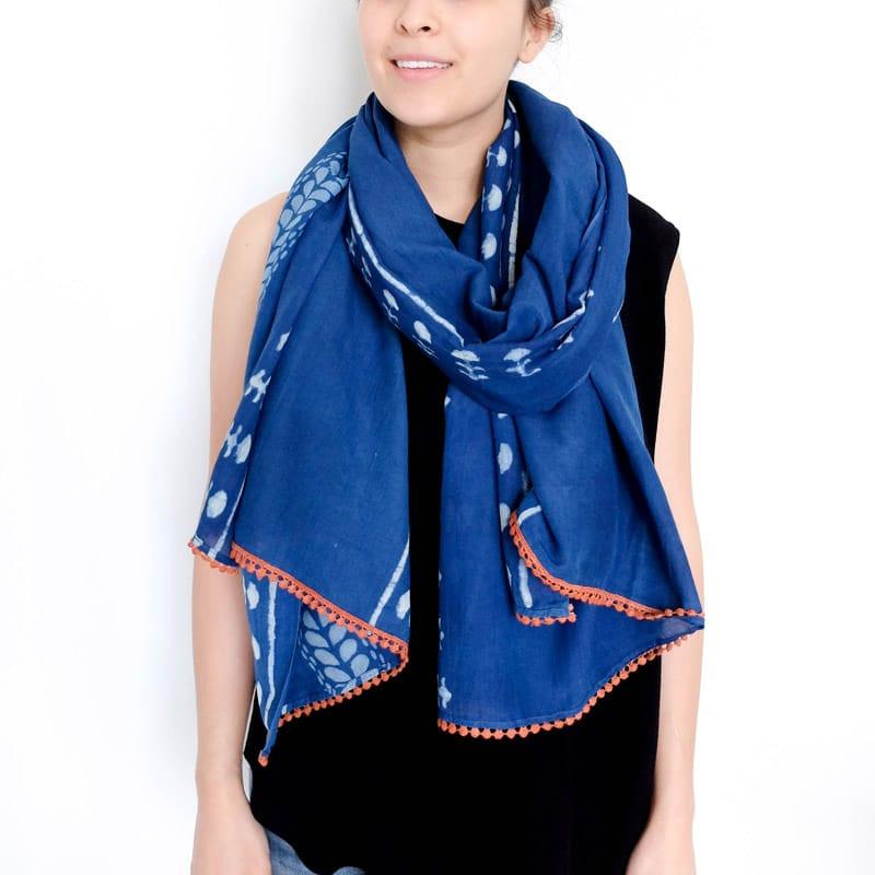 Ichcha Block Print Scarf in Nila