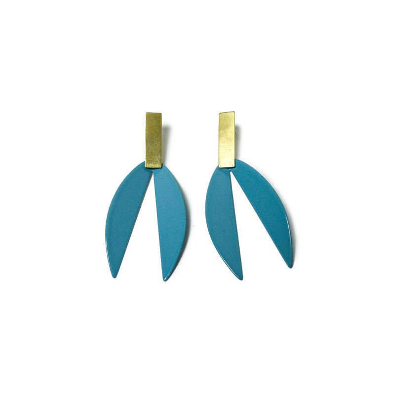 Lotus Earrings in Vintage Teal and Brass