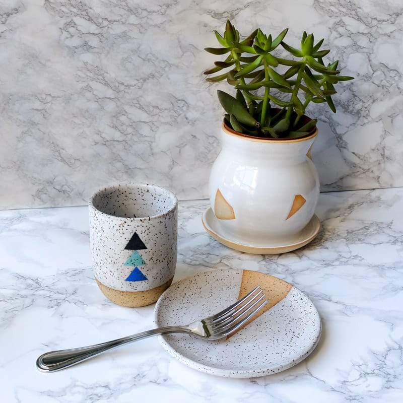 Margaret & Beau White Speckled We Three Tumbler