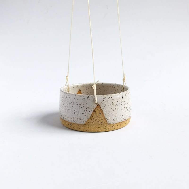 Margaret & Beau Hanging Planter Small Low White Mountain Speckled