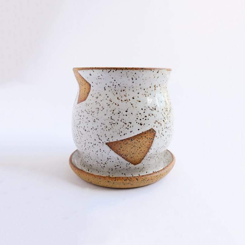 Margaret & Beau Medium Planter White Speckled Geo