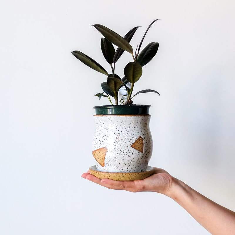 Margaret & Beau Medium Planter White Speckled Geo