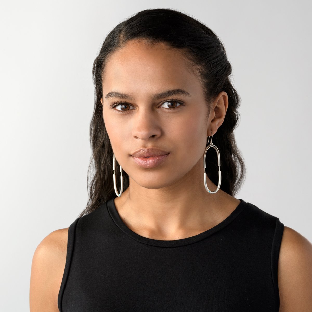Sterling Silver Mayu earrings on model