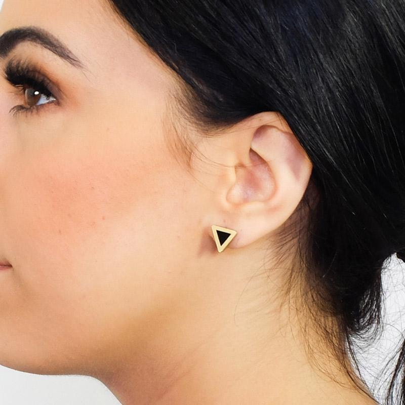 Molly M Designs Triangle Stud Earrings Gold and Black