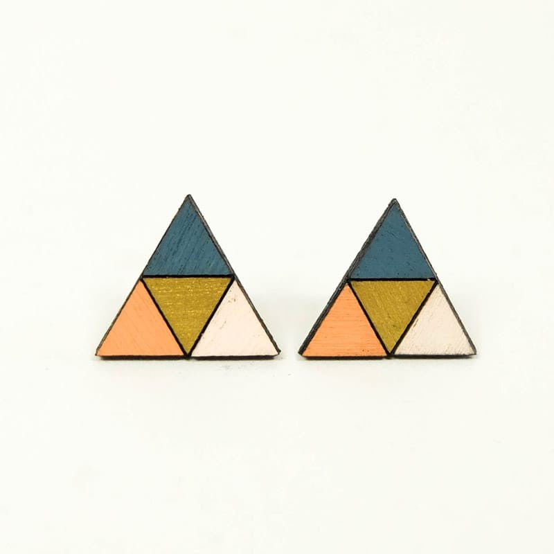 Molly M multi-color triangle wood stud earrings