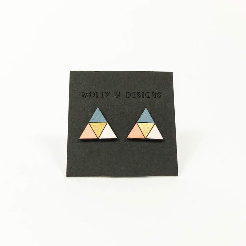 Molly M multi-color triangle wood stud earrings