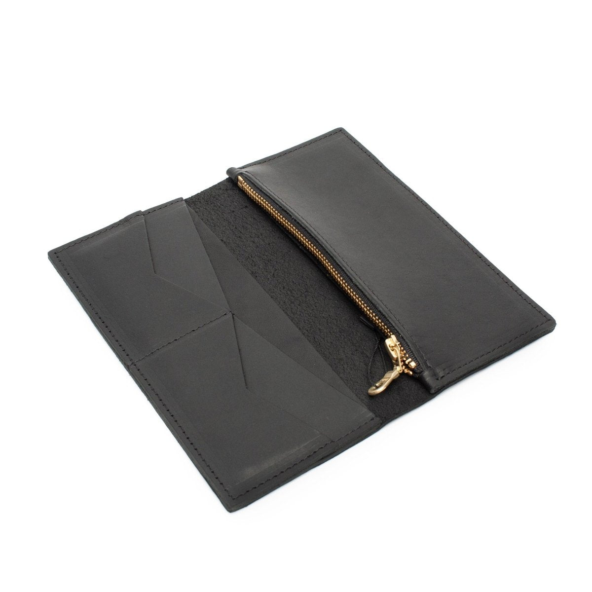 Ida Long Wallet in the shade Black. Handmade by Neva Opet in Atlanta, GA.