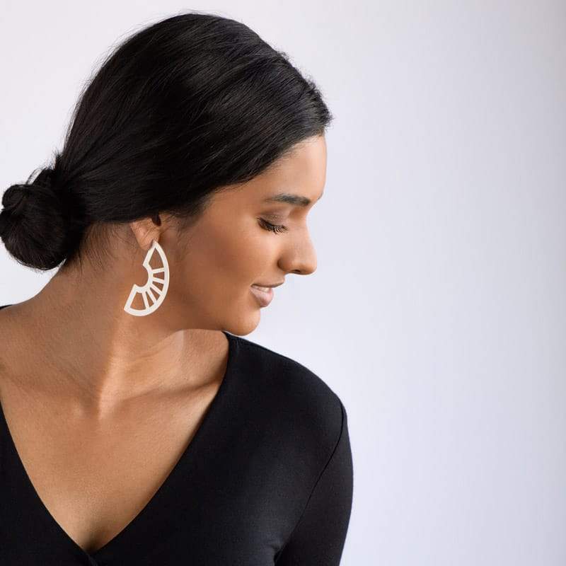 Neva statement earrings in sterling silver on model