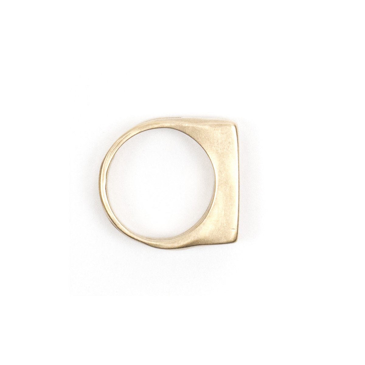 Solid, chunky, cast-bronze ring with a flat top and rectangular cutouts on the band and the top of the ring. Hand-crafted in Portland, Oregon.