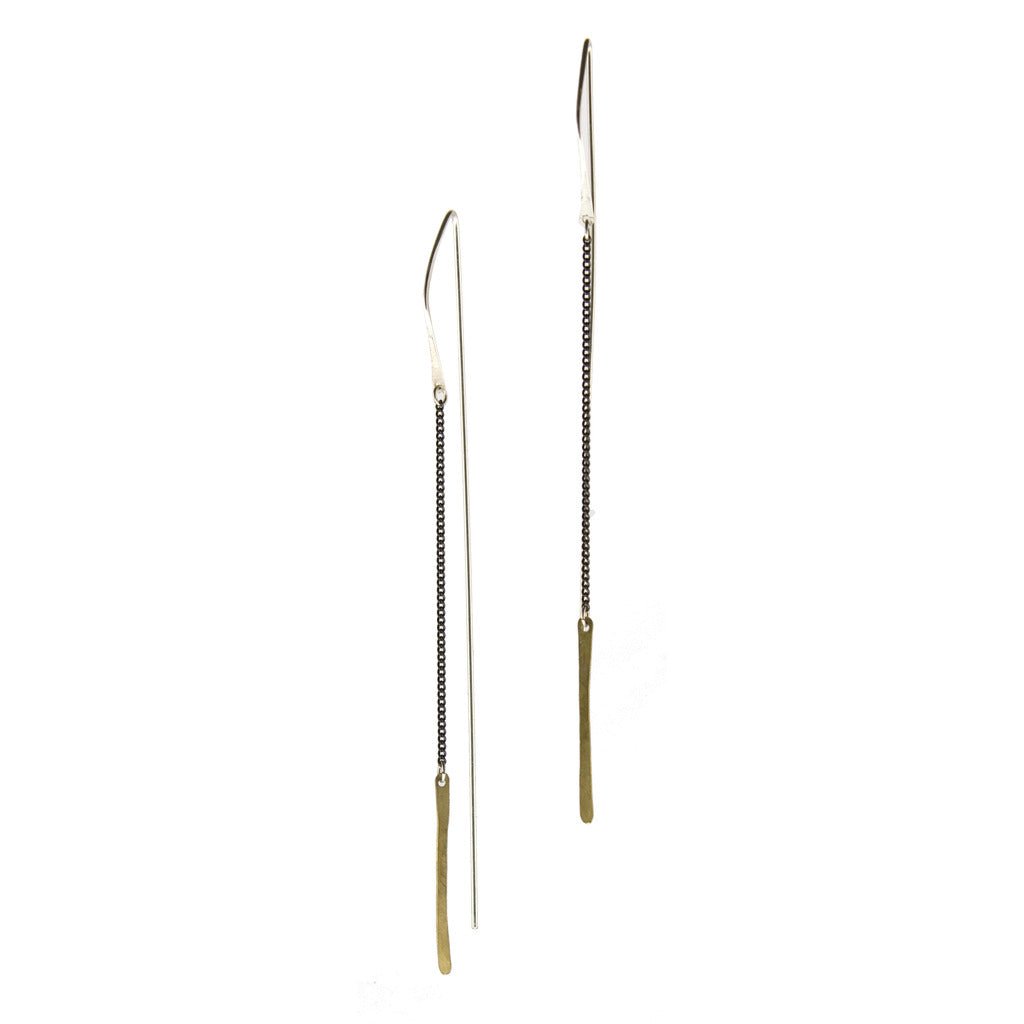 betsy & iya dangle Sand Worn Drip earrings brass focal piece silver earwire