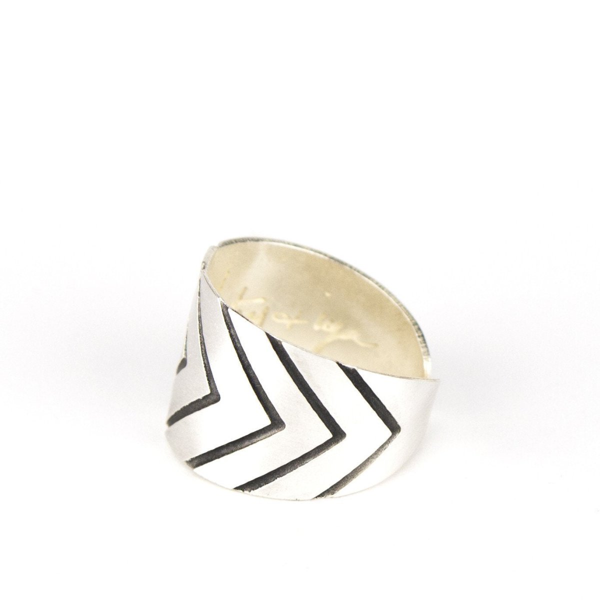 betsy & iya Silver plated Redundant Chevron ring.