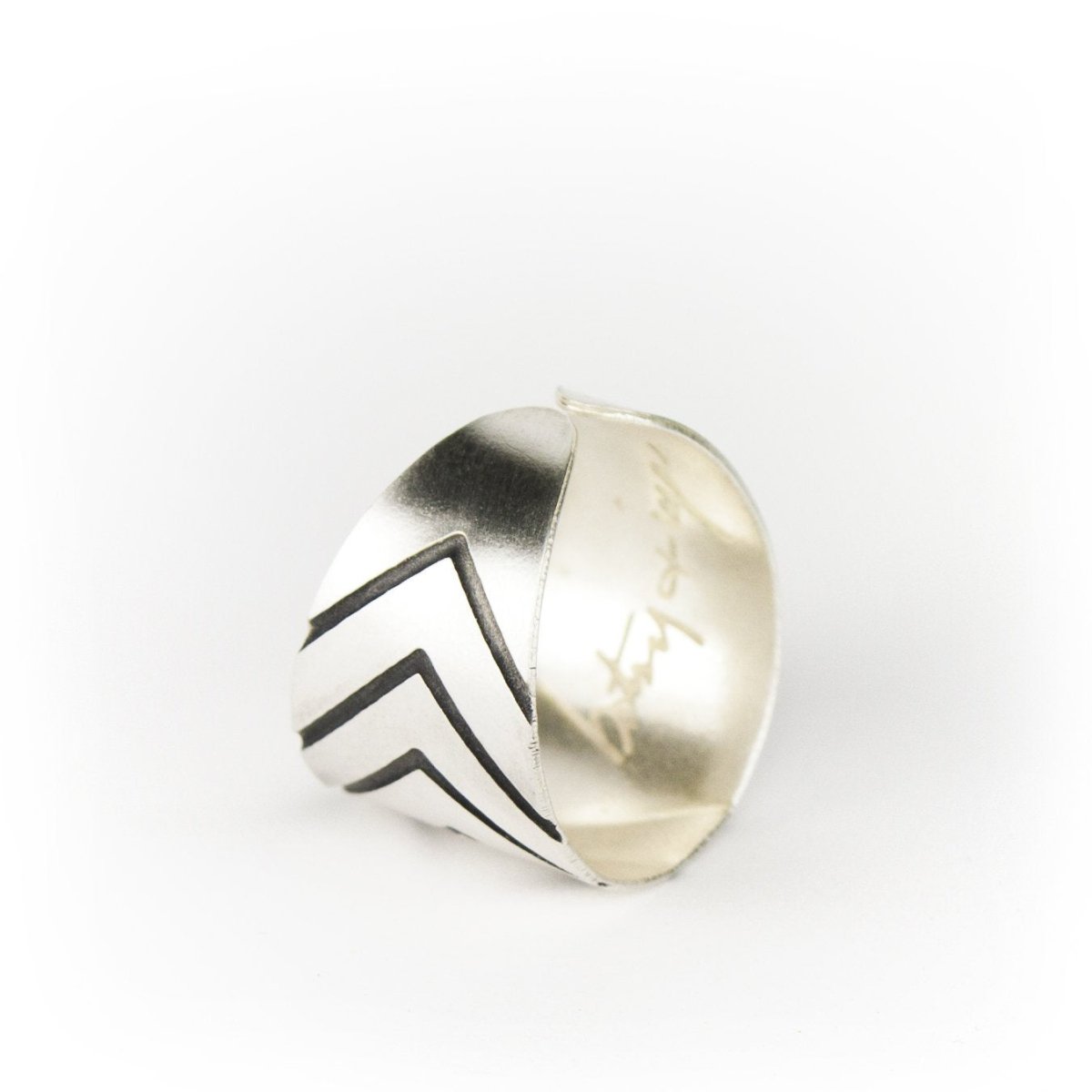 betsy & iya Silver plated Redundant Chevron ring.