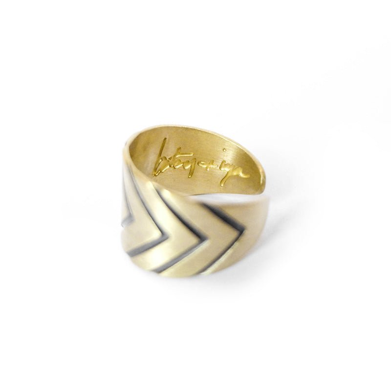 betsy & iya Redundant Chevron brass ring