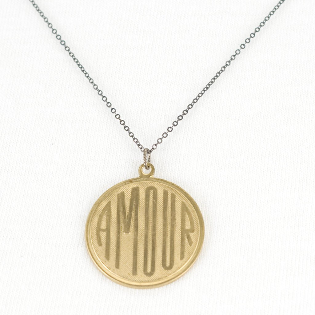 betsy & iya Big Amour necklace with non-oxidized finish.