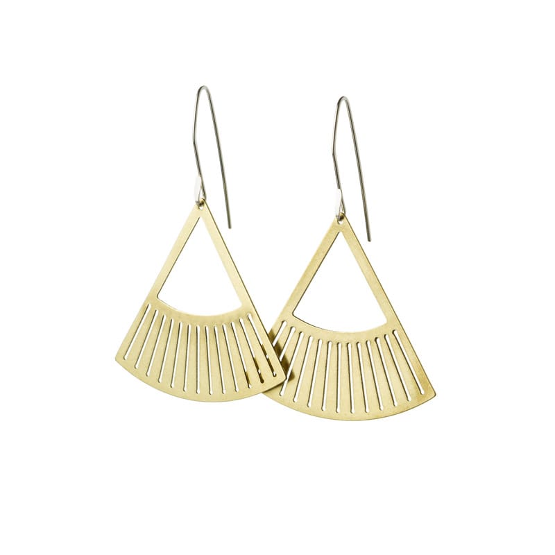 Salta fan pendant earrings in brass front view