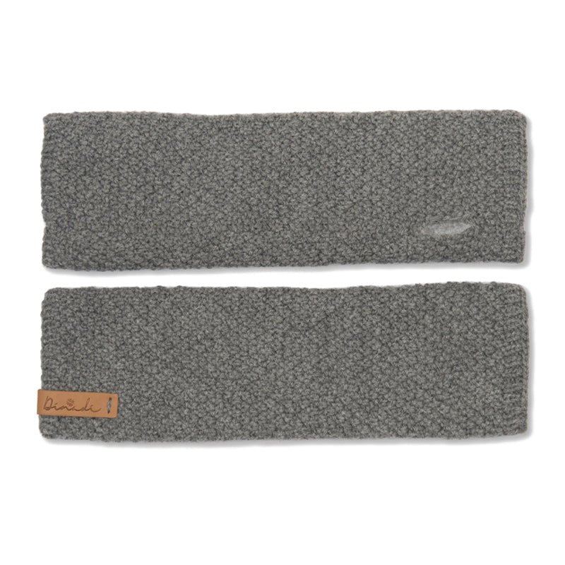 Hand-knit Stina Half Mitts in Pebble Grey from Dinadi