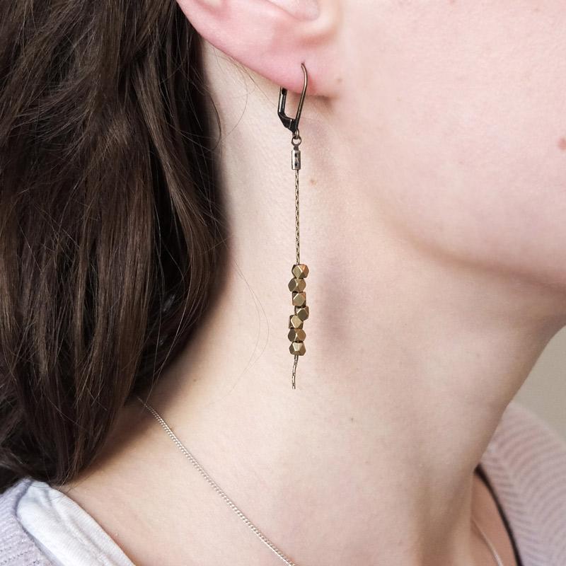 Sulu Faceted Bead Earrings - Raw Brass