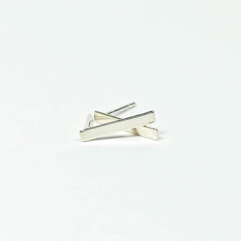 Upper Metal Class Minimalist Silver Rectangle Bar Earrings
