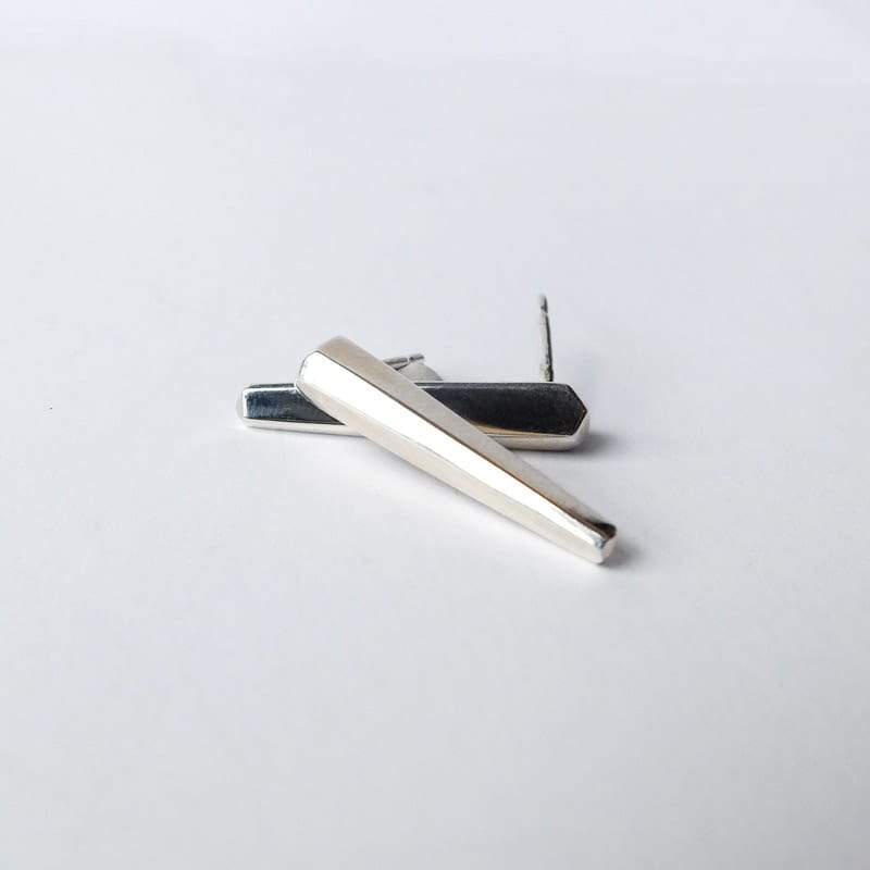Upper Metal Class Crystal Bar Earrings in Silver Handmade in Portland
