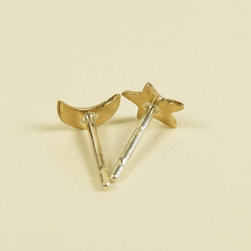 Upper Metal Class Bronze Moon Star Stud Earrings