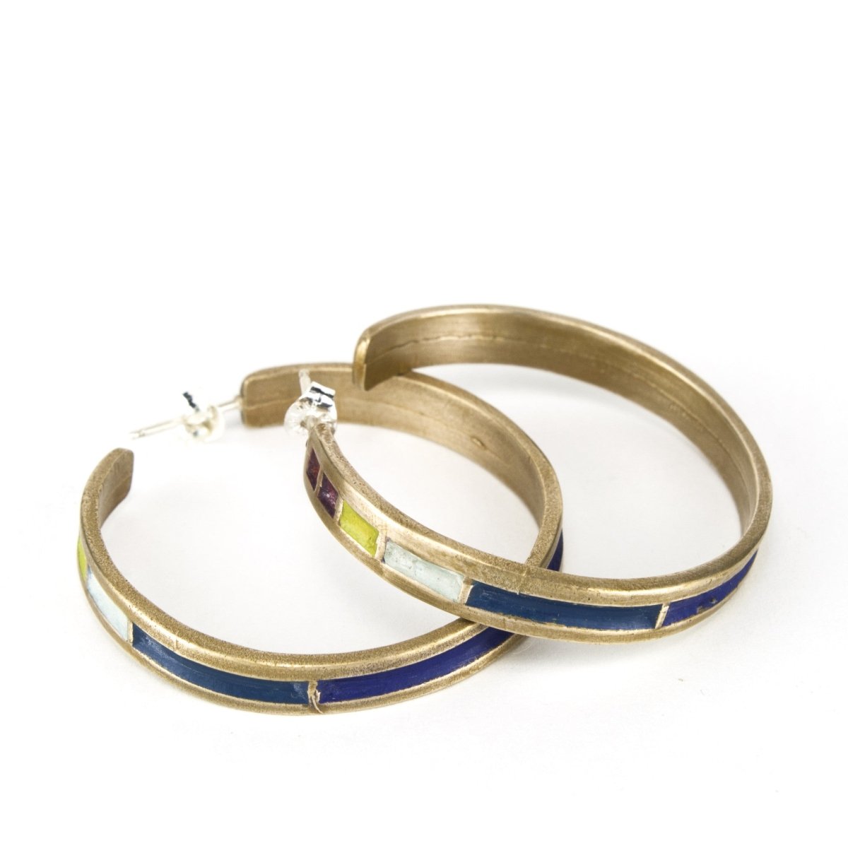 Multi colored circular hoop earrings.