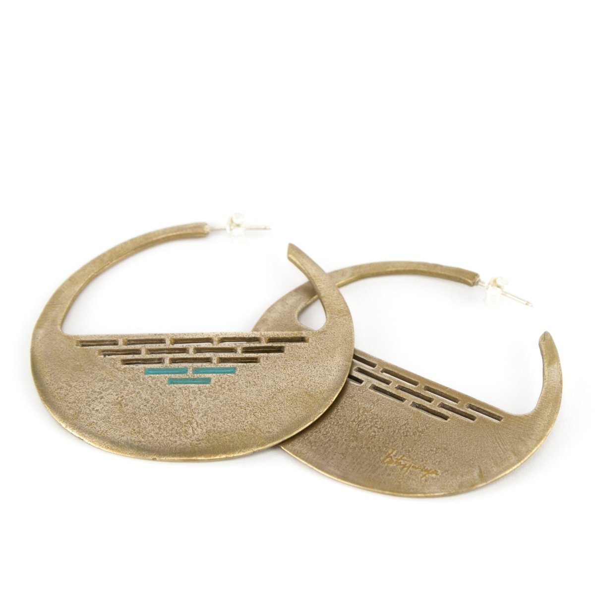 Hand painted aqua geometric earrings.