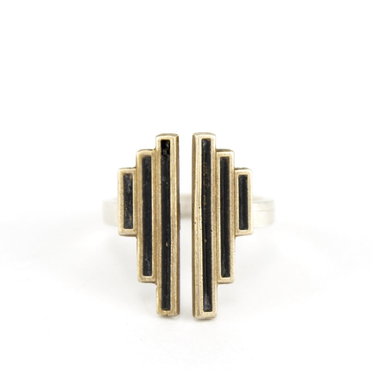 Sterling silver adjustable ring with vertical bars.