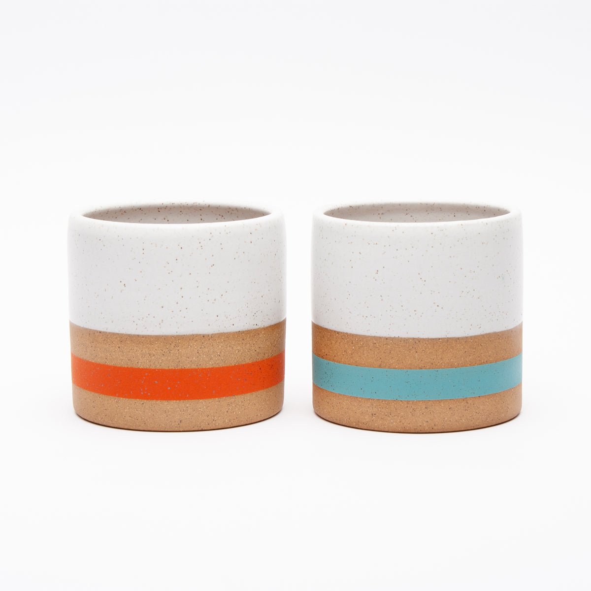 Turquoise Stripe Speckled Medium Planter