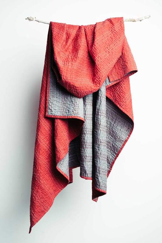Barmer Kantha Throw - Red/Gray