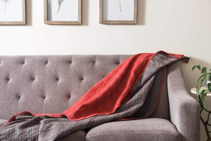 Barmer Kantha Throw - Red/Gray