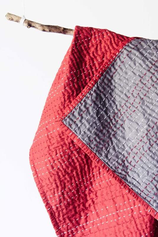 Barmer Kantha Throw - Red/Gray